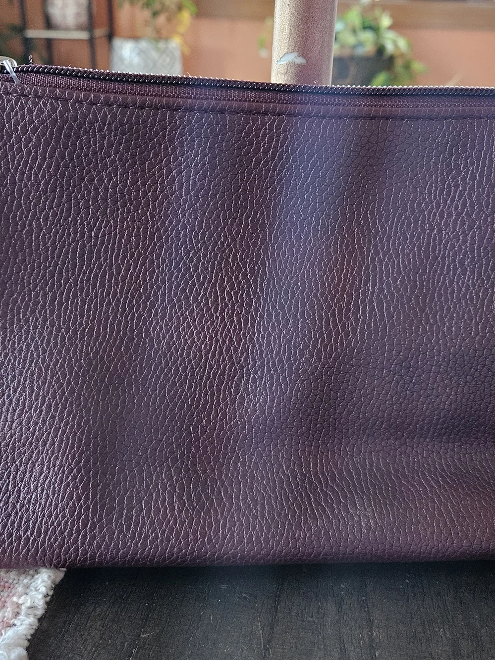Neiman Marcus Burgandy Pebbled Leather Cosmetic Pouch Bag